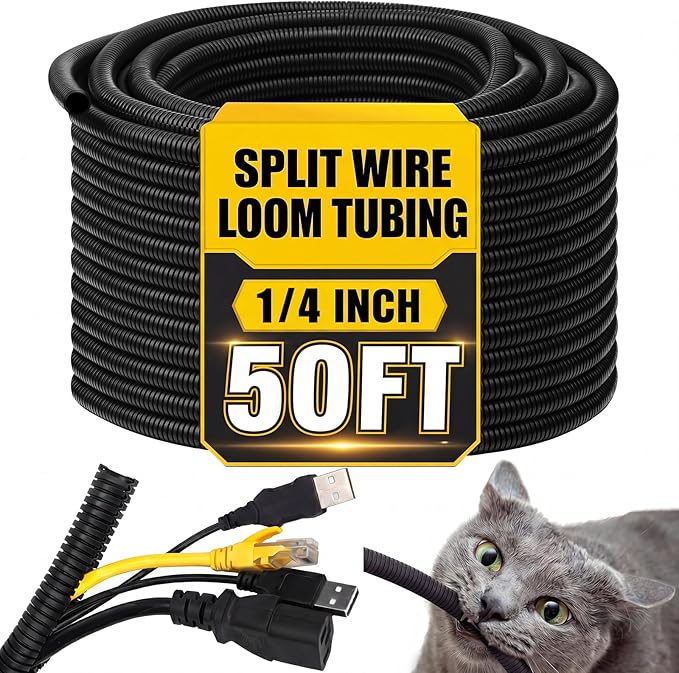 Kanayu Split Wire Loom Tubing Flame Retardant Wire Covering High Temperature Cable Sleeves Split Protector Cable Conduit for Industrial Electrical Automotive Marine(1/2''-50 ft,Black)