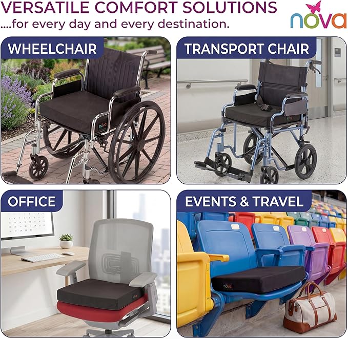 Nova Gel & Memory Foam Seat & Wheelchair Cushion in 8 Sizes (from 16” X 16” to 18” X 24” Extra Wide), Comfortable & Durable Everyday Seat Cushion with Removable Water Resistant Cover, 2” or 3” Thick