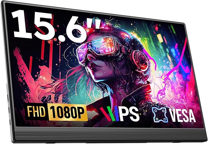 Portable Monitor 15.6'' FHD 1080P Laptop Monitors USB-C HDMI Travel Monitors for Laptop, Ultra-Slim IPS HDR Display w/Speakers, External Small Display for PC Phone Mac Xbox PS5/4 Switch