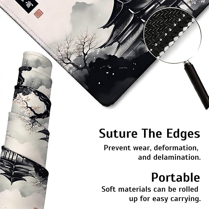 Large Gaming Mouse Pad Japanese Cherry Blossom Desk Mat,Non-Slip Rubber Base Stitched Edges,Extended Mousepad for PC,Laptop,Office,Home Decor(31.5 x 11.8 Inch)