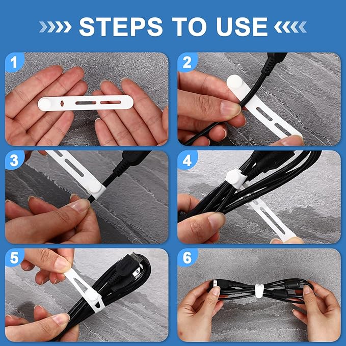 Tellegloww 42 Pcs Silicone Cable Ties Reusable Cord Organizer Adjustable Data Cable Wraps for Earphone Phone Charger Computer Cord Management Straps Travel Essentials(Black, White, Gray,3.15 Inch)