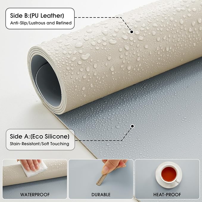 Dual-Sided Leather Desk Pad Protector 31.5×15.7 inch Non-Slip Large Gaming Mouse Pad Waterproof Desk Writing Pad Desk Blotter Laptop and Keyboard Mat for Office and Home(Light Blue)