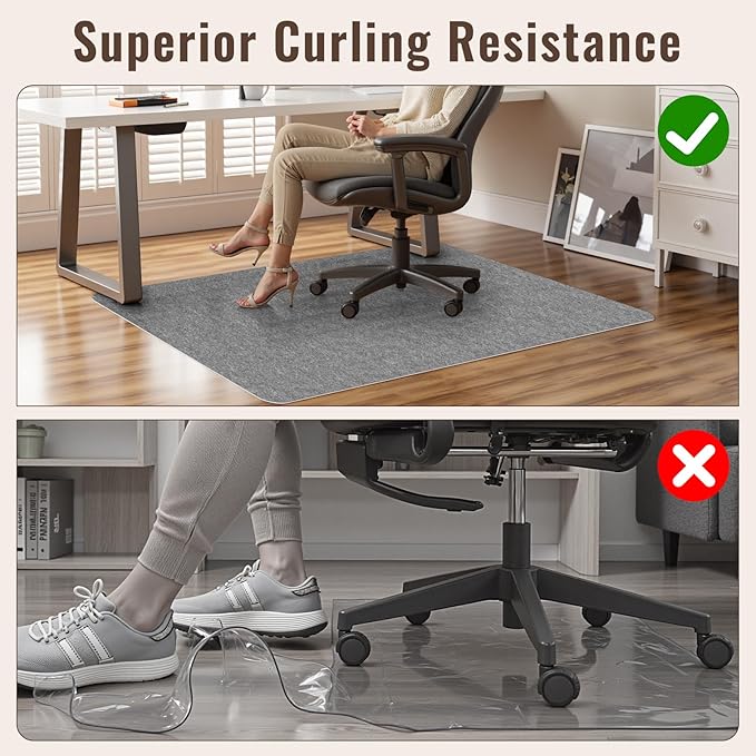Sycoodeal Office Chair Mat for Hardwood Floor,Slip Resistant Floor Mat for Office Computer Gaming Chair,Heavy Duty Floor Protector for Rolling Chairs,Easy to Clean,Grey(48"x55")