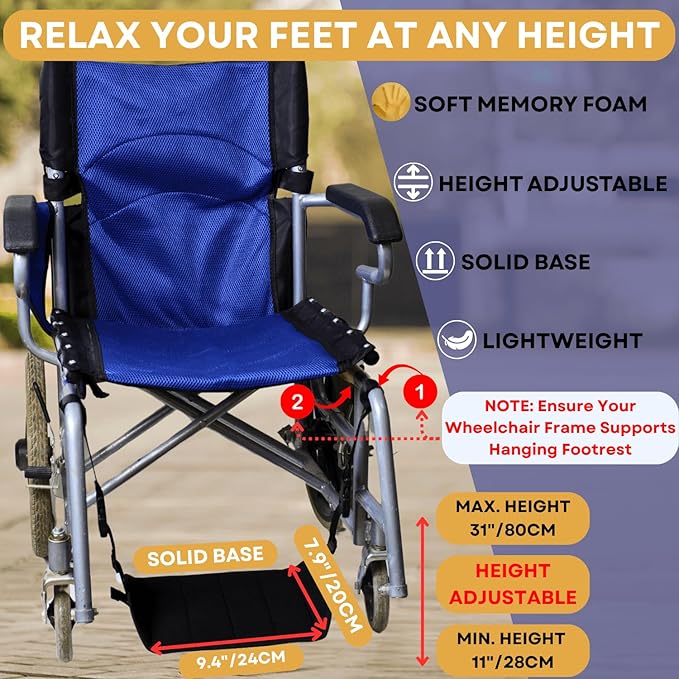Wheelchair Foot Rest Hammock, Wheel Chair Leg Rest w/Rigid Base, Foot Sling for Footrest Replacement Adjustable Height, Anti Clash Leg Support Hammock for Rollator, Wheelchair Accessories