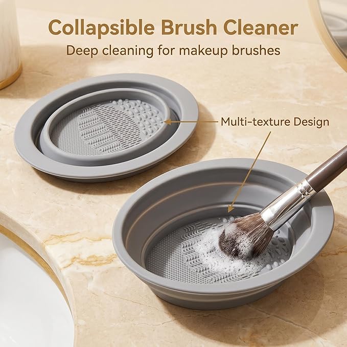360 Rotating Makeup Organizer for Vanity Large Capacity Cosmetic Organizers with Makeup Brush Holder,Bathroom Counter Organizer and Vanity Organizer,Includes Collapsible Makeup Brush Cleaning Bowl