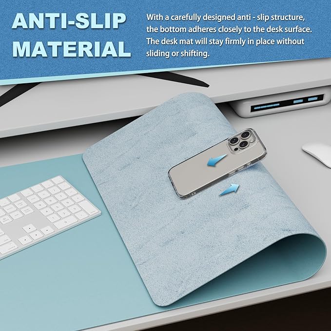K KNODEL Leather Desk Pad Protector, Office Desk Mat, Large PVC Leather Desk Blotter, Non-Slip Mouse Pad (Sky Blue, 15.7" x 31.5")