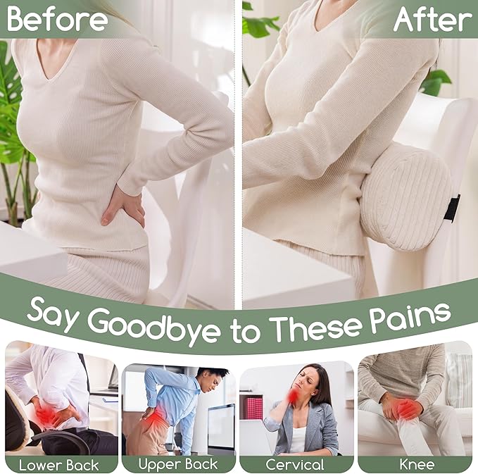 HIGOGOGO Lumbar Roll Lumbar Support Pillow for Office Chairs, Cars, and Gaming Chairs, Back Cushion with Washable Cover & Adjustable Strap to Relieve Back Pain and Improve Posture, 15"x6"x5", Beige