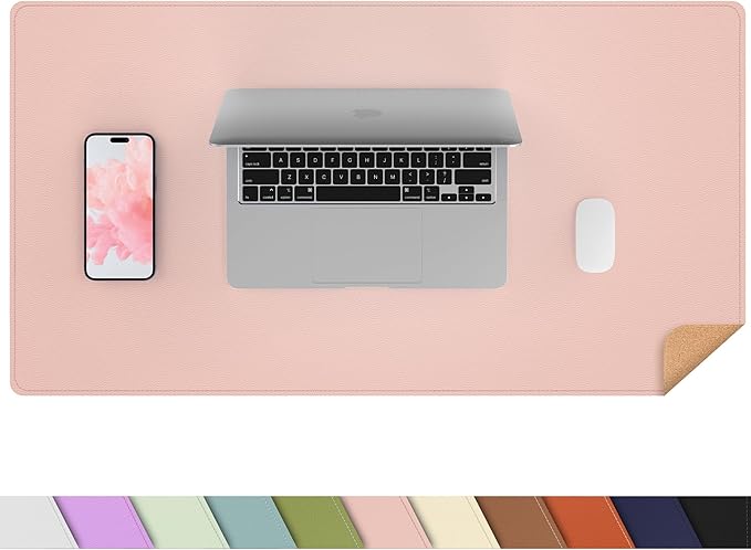 AFIING Cork Desk Mat 23.6 x 13.7, Dual-Sided Cork & PU Leather Desk Pad, Waterproof Non-Slip Desk Protector for Home Office, Study Desk & Minimalist Workspace Pink