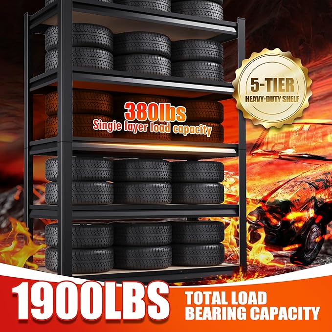 (2-Pack) 71" H-28 W-12 D Garage Shelving - 5 Tier Heavy Duty Metal Storage Shelves, Adjustable Steel Rack Units, Industrial Utility Shelving for Pantry, Basement, Warehouse & Home Organization