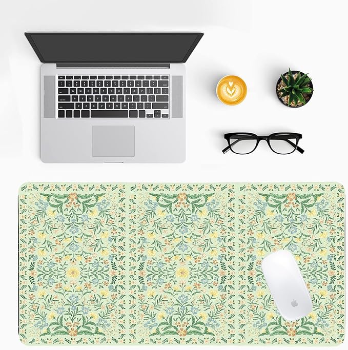 Vintage Botanical Print Desk Mat, Classic PU Leather Desk Pad for Women - Large Non-Slip Office Mat for an Elegant Gaming & Home Workspace（31.5 * 15.75in）