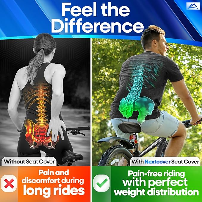Nextcover® Bike Seat Cushion CoverPro with Memory Foam 4.0 I Ergonomic Bike Seat Cover - Ideal for Stationary, Mountain, Spin or Outdoor Bike I Comfortable Gel Padded Bicycle Seat Cushion