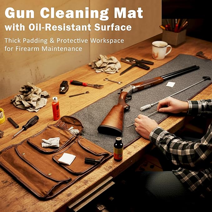 Rush Creek Creations Gun Cleaning Mat – Heavy Duty Waxed Canvas Rifle & Pistol Cleaning Mat, Weather-Resistant Gun Workbench Pad with Handle for Shooting, Hunting & Maintenance