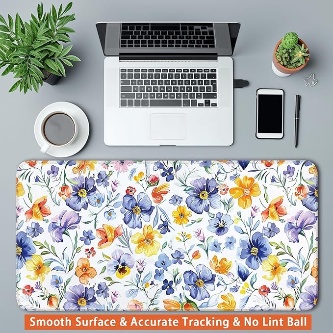 Desk Pad Protector, Office Desk Mat, Large Mouse Pad, Non-Slip Desk Blotter, 23.6x11.8 inch, Watercolor Flower