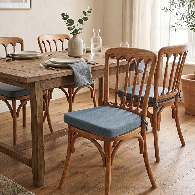 Battilo Chair Cushions for Dining Chairs, Waterproof Kitchen Chair Pads with Non-Slip Backing and Ties, Seat Cushions with Machine Washable Removable Cover, 16"x16"x2", Set of 4, Grayish Blue