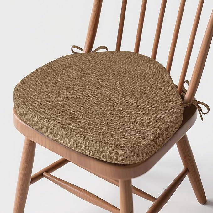 Windsor Chair Cushions for Dining Chairs 1 Pack Non Slip Kitchen Seat Cushion with Ties and Washable Covers Indoor Comfortable Seat Pad with Thick Foam 16.5" x 15.5" x 2" Brown