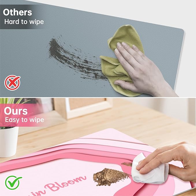 Dual-Sided PU Leather Desk Mat Blotter for Office, Home, Computer, Keyboard, Mouse, 15.7"x31.5" Large Non-Slip Writing Mat with Travel Storage Strap, Waterproof Easy to Clean (Pink Minimalist)