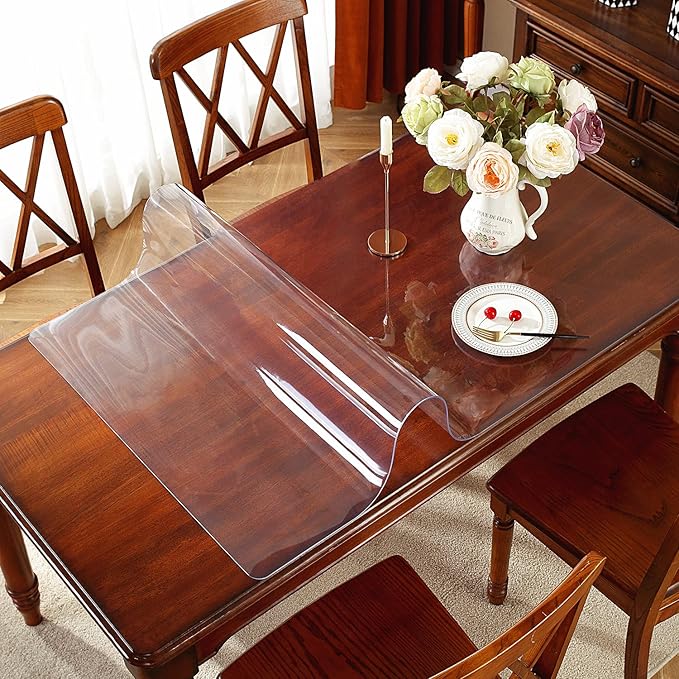 OstepDecor Clear Table Protector 20 x 42 Inch, 2mm Thick Plastic Table Cover, Waterproof PVC Clear Table Cover Protector, Desk Protector Mat, Writing Desk Pad for Desktop, Coffee & Dining Room Table