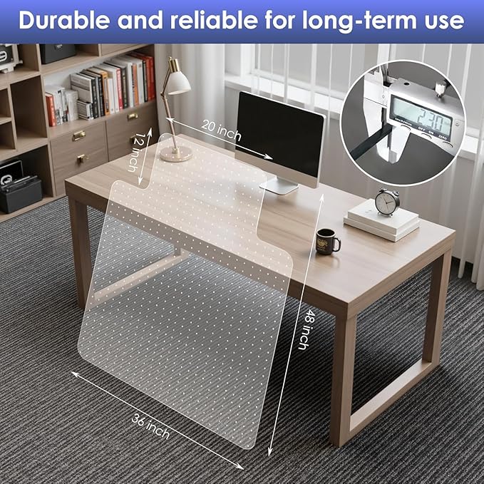 Kuyal Office Chair Mat for Carpet, 36x48 Clear Heavy Duty Computer Chair Mat with Lip, Under Desk Protector Carpeted Floors Mat, Easy Chair Movement,Ship Flat
