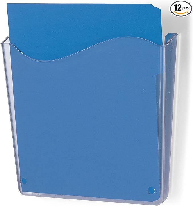 Officemate Vertical Wall File, Letter Size, Durable Unbreakable Plastic Organizer, Mountable Wall or Partition File Holder, Clear (21674) (Pack of 12)