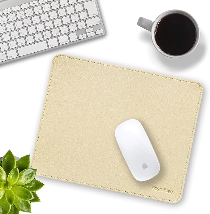 Leather Mouse Pad - Wood Mouse Pad, Double Side Mouse Pad with Stitched Edge, Waterproof Ultra Thin Mouse Pad for Computers, Laptop, Office & Home, 10.2 x 8.3 Inch, 1 Pack (Beige)