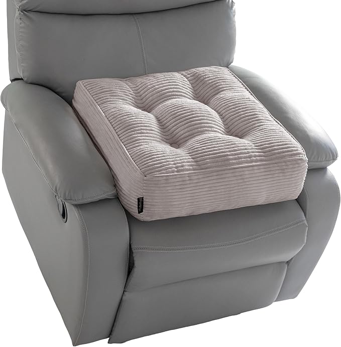 HIGOGOGO Tufted Corduroy Recliner Seat Cushion for Elderly, 20x20x5 Inch Large Square Seat Cushion for Recliner Chair, Floor Pillow, Office Chair, Car, No Pressure on Thighs, Grey