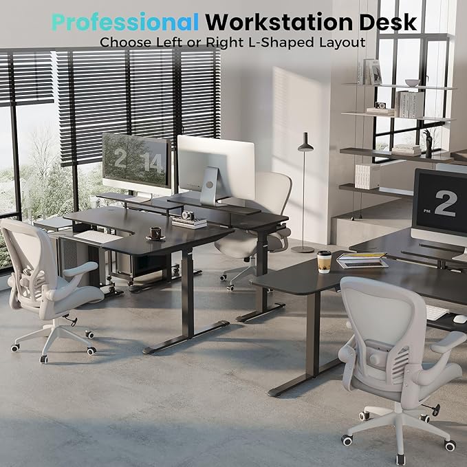 EUREKA ERGONOMIC 55 Inch L Shaped Electric Standing Desk, Height Adjustable Computer Gaming Desk with Keyboard Tray, Mouse Pad, Home Office Work,Carbon Fiber Black, Left Side