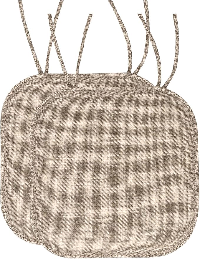 Chair Cushion Memory Foam Pads with Ties Honeycomb Pattern Slip Non Skid Rubber Back Rounded Square 16" x 16" Seat Cover