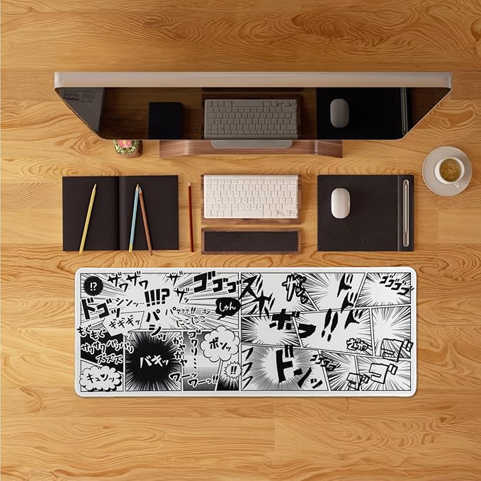 BELLEMOND Japanese Art Desk Mat | Large 31.5x11.8in Anime Mouse Pad for Keyboard & Mouse | Non-Slip Base, Water-Repellent | Original Japanese Design | Manga Burst