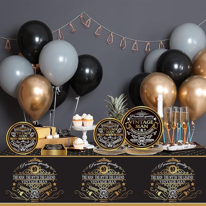 gisgfim Vintage Man Party Supplies Tableware Set for 24 Guests Vintage Man Birthday Party Plates Aged to Party Decorations Includes Plates, Napkins, Tablecloths