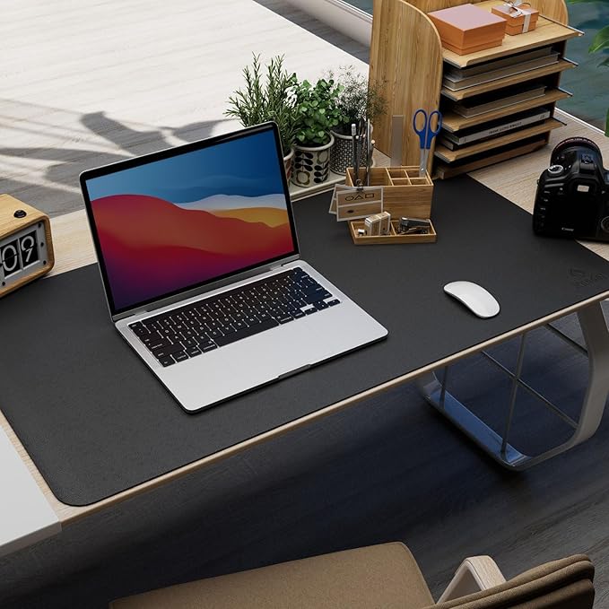 K KNODEL Leather Desk Pad Protector, Office Desk Mat, Large PVC Leather Desk Blotter, Non-Slip Mouse Pad (Black, 17" x 35.4")