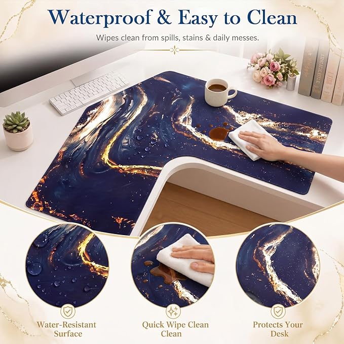 Relaxweex L Shaped Desk Mat for 90° Corner Desks, 26" x 26" Black Waterproof Mouse Pad with 18" Inner Corner, Non-Slip Rubber Desk Protector for Office & Gaming