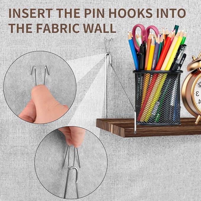 Fabric Wall Cubicle Shelf with Hooks for Work Decor, 11.8''x6'' Wooden Cubicle Organizer Storage Shelf with Hangers Cubicle Accessories for Office & Women Men Desk（2 Pack ）