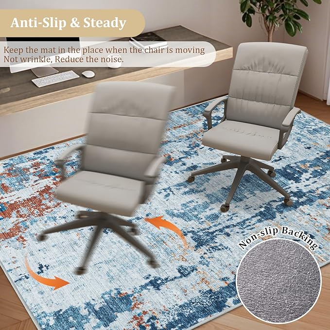 Office Chair Mat for Hardwood Floor, 60"x45" Easy Glide Computer Chair Mat Protector for Rolling Chair Under Desk Rug Nonslip Backing, Machine Wash