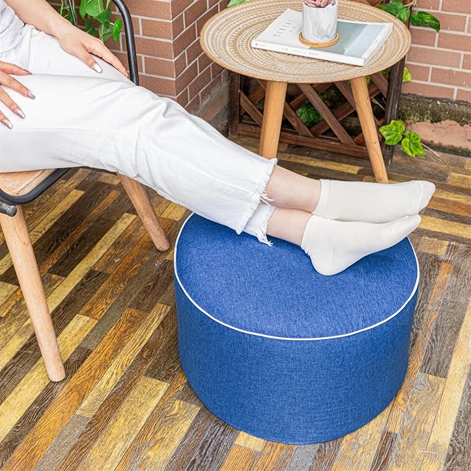 Outdoor Ottoman Outdoor Ottomans for Patio 20x12 Inches Modern Lightweight Foam Stuffed Pouf Outdoor Footstool Footrest Foot Stool Waterproof (Blue)