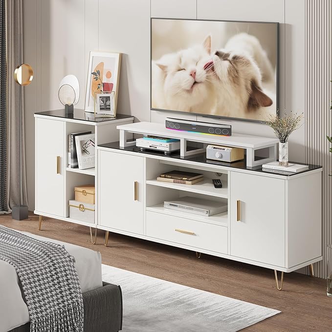 YAOHUOO 45" Large TV Riser for 32-60 inch TV, TV Riser Stand Shelf with Steel Legs, Tabletop TV Stand Riser for Home Office,White