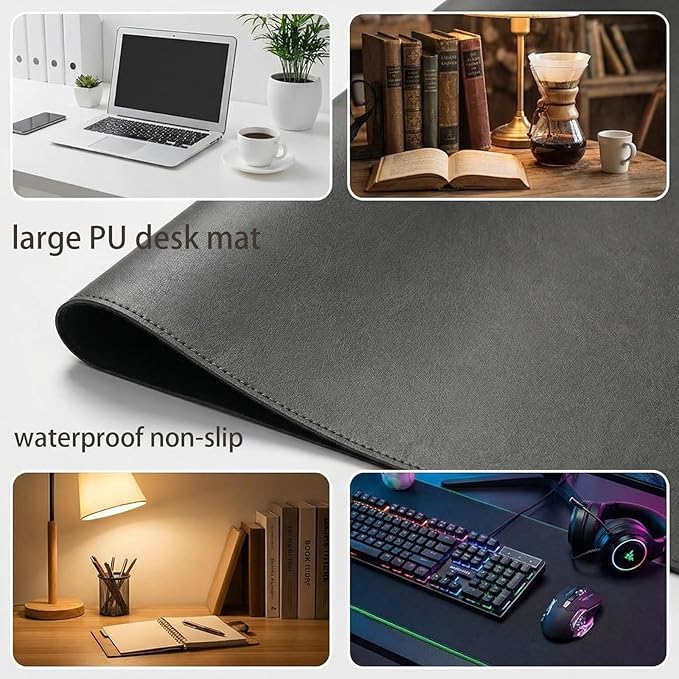 Desk Pad Blotter,PIPRE 20.88x22.85 in PU Leather Mouse Pad,Waterproof Non-Slip Writing Desktop Protector Mat,Office Desk Accessory,Dark Gray