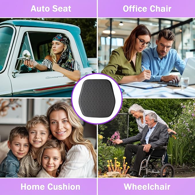 Thin Premium Gel Seat Cushion for Car Seat, Office Chair, Wheelchair, Golf Cart - Non-Slip Car Seat Cushions with 0.7 Inch Gel - Sciatica & Coccyx Pain Relief (Suede, Black)