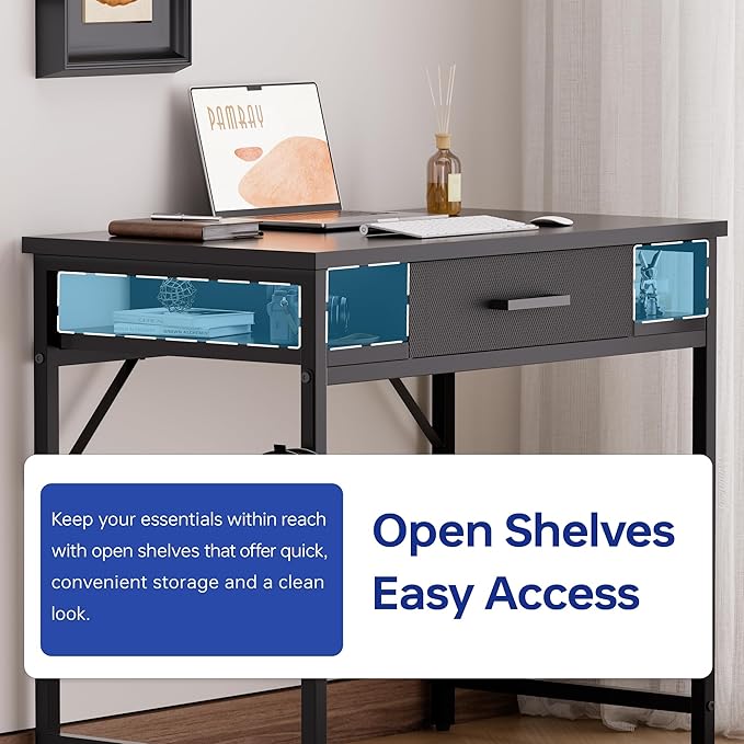 Pamray 32 Inch Small Computer Desk with Drawer and Shelves Simple Study Work Table for Bedroom White
