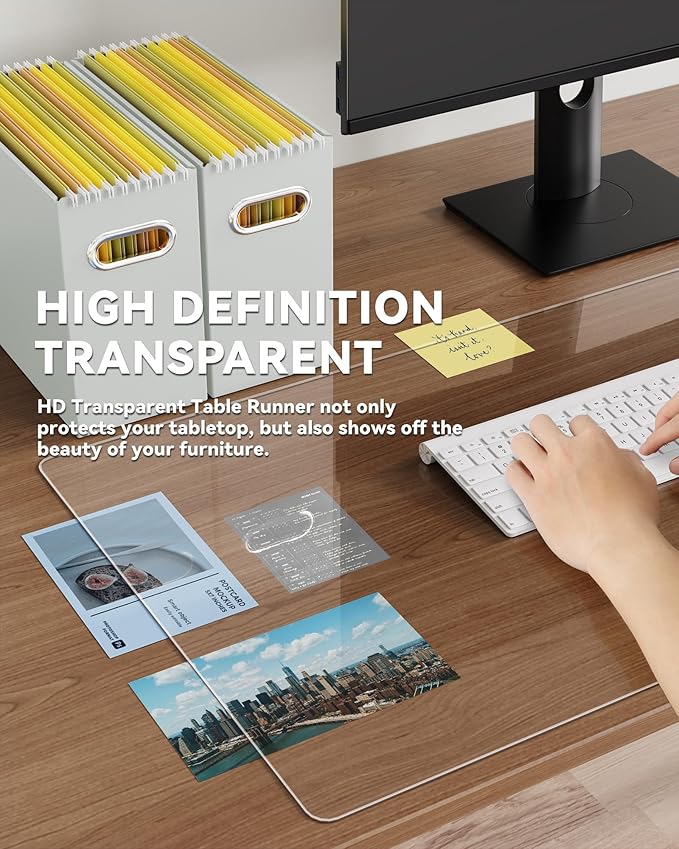 Oterri Clear Writing Desk Pad, 47.2’’x16.9” Heat Resistant Waterproof PVC Round Edge Durable Desk Protect Mat, Anti-Static Writing Mat Table Protector