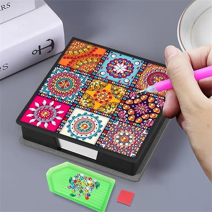 Mandala Diamond Painting Kit Note Box,Memo Paper Storage Box Diamond Art,Sticky Note Holder Diamond Art,Diamond Painting Memo Pad For Office Desk. (Mandala)