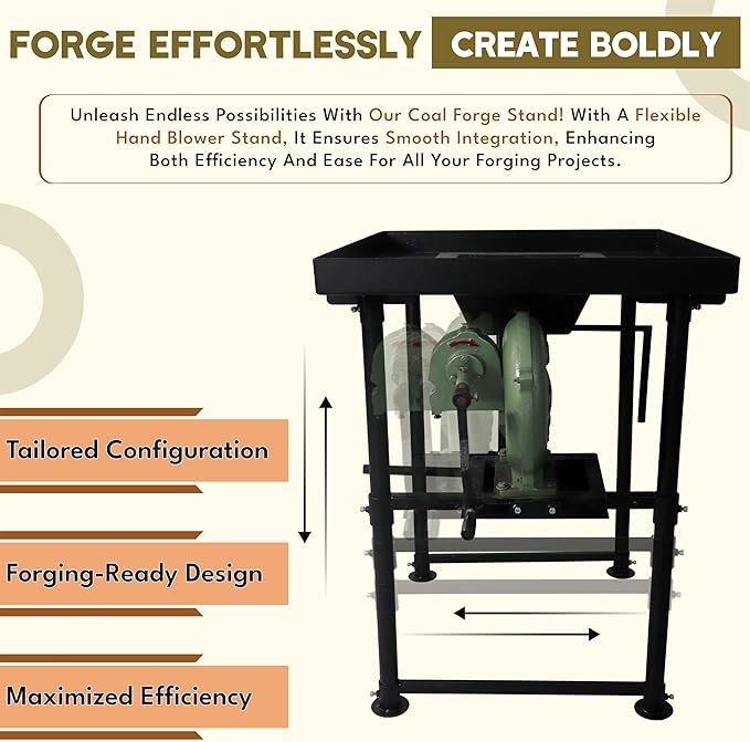 SIMOND STORE fire Pot Coal Forge Stand with Hand Blower Blacksmith Forge kit - Perfect for Coal Forge fire pots & Hand blowers Blacksmithing Starter kit Steel Coal Forge kit Stand - Forge Starter kit