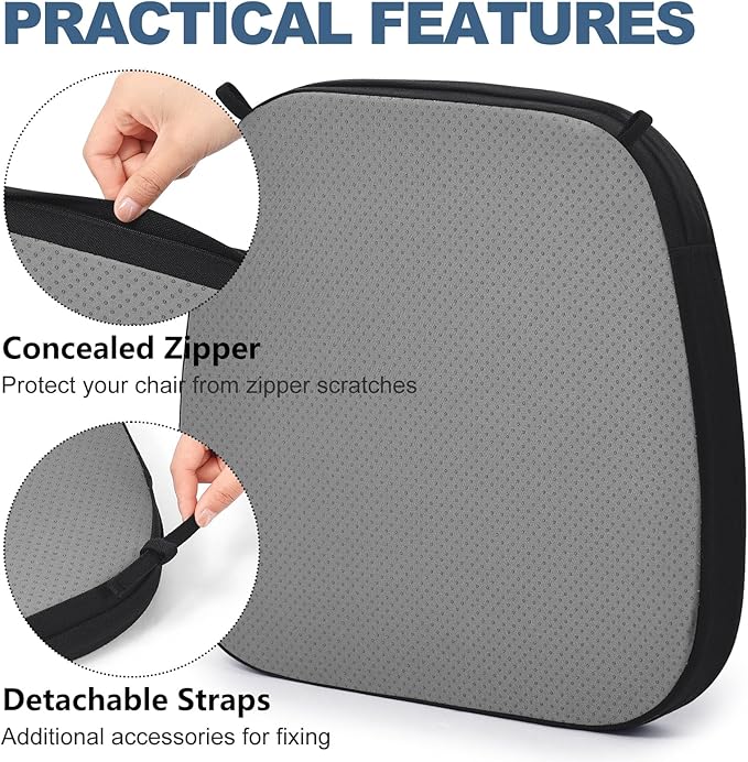 Shinnwa Chair Cushions for Dining Chairs 6 Pack, Non-Slip Kitchen Chair Cushions with Detachable Straps and Machine Washable Cover, Set of 6, 17x16x2in, Black