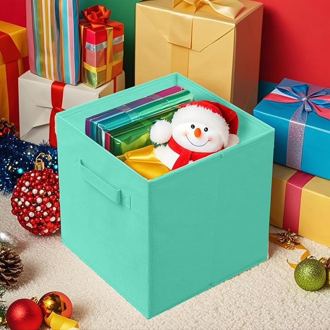 ShellKingdom Storage Bins, Foldable Fabric Storage Cubes and Cloth Organizer Drawer for Closet and Toys, 6 Pack (Mint Green)