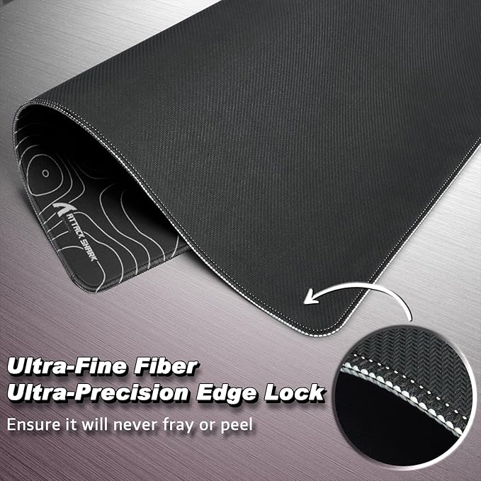 ATTACK SHARK CM02 Gaming Mouse Pad for Esports Speed Large Mouse mats for Desk Waterproof Surface Stitched Edges and Anti-Slip Rubber Base Size L Laminate 17.72” x 15.75” x 0.16” Black Contour