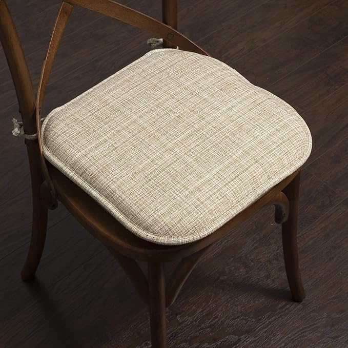 Sweet Home Collection Chair Cushion Memory Foam Pads with Ties Honeycomb Pattern Slip Non Skid Rubber Back Rounded Square 16" x 16" Seat Cover, 2 Pack, Aria Beige 6 pack
