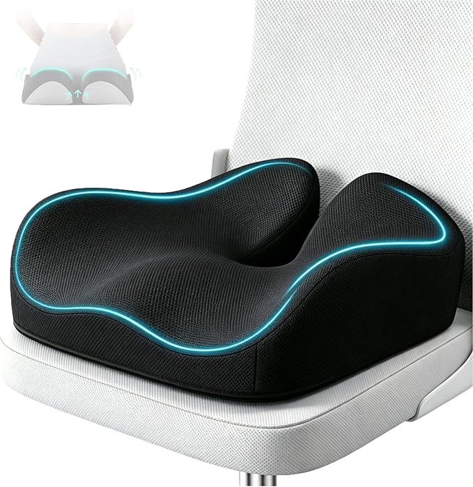 CXC Tailbone Pain Relief Seat Cushion, Coccyx Memory Foam Cushion for Sciatica & Pressure Relief, Ergonomic Seat Pad for Office Chair, Car & Wheelchair, Non-Slip (Black - Breathable Mesh)