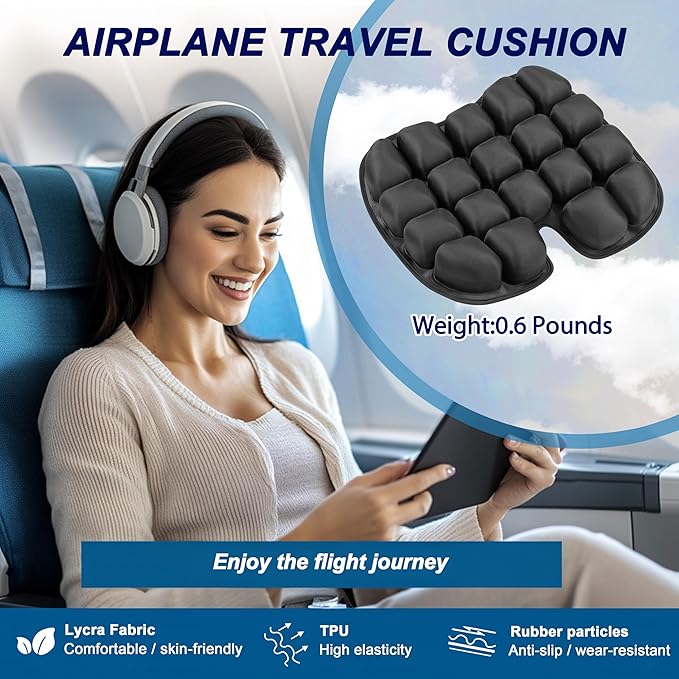 Upgrade Travel Seat Cushion for Airplane,Portable&Adjustable Air Seat Cushion,Coccyx Tailbone Pain Relief Chair Pad,Inflatable Cushion for Wheelchair, Travel,Driving,Office Work (Butterfly)
