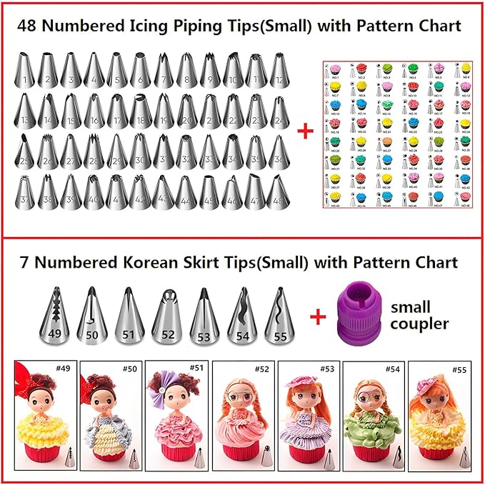 ANSLYQA Cake Decorating Kit, 340 Pcs with Cake Turntable, Leveler, 55 Numbered Icing+Skirt Tips, 2 Spatulas, 3 Scrapers, 2 Couplers, 100 Pastry Bags, 100 Cupcake Liners & More Baking Tools, (Purple)