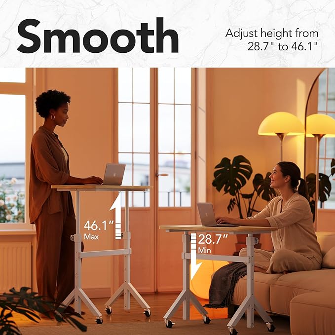 HUANUO 32'' Small Standing Desk Adjustable Heigh, Mobile Stand Up Desk with Wheels, Portable Rolling Desks for Walking Pad and Treadmill, Computer Laptop Desks for Home Office Space,Light Walnut