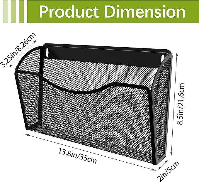 EasyPAG 3 Pack Wall File Organizer, Metal Mesh Hanging File Folder Holder for Letter/A4 Size Folders, Vertical Wall Mount Mail Sorter for Office Paperwork, Classroom, Black